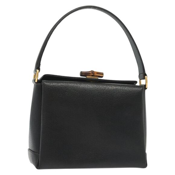 GUCCI Bamboo Hand Bag Leather Black Gold 000 33 000 33 - Picture 1 of 16